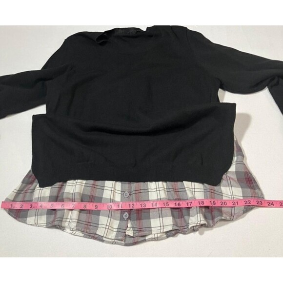 Iman Women’s 1X Layered Look Mixed Media Plaid Hem Sweater Black Plus Size - Picture 7 of 7